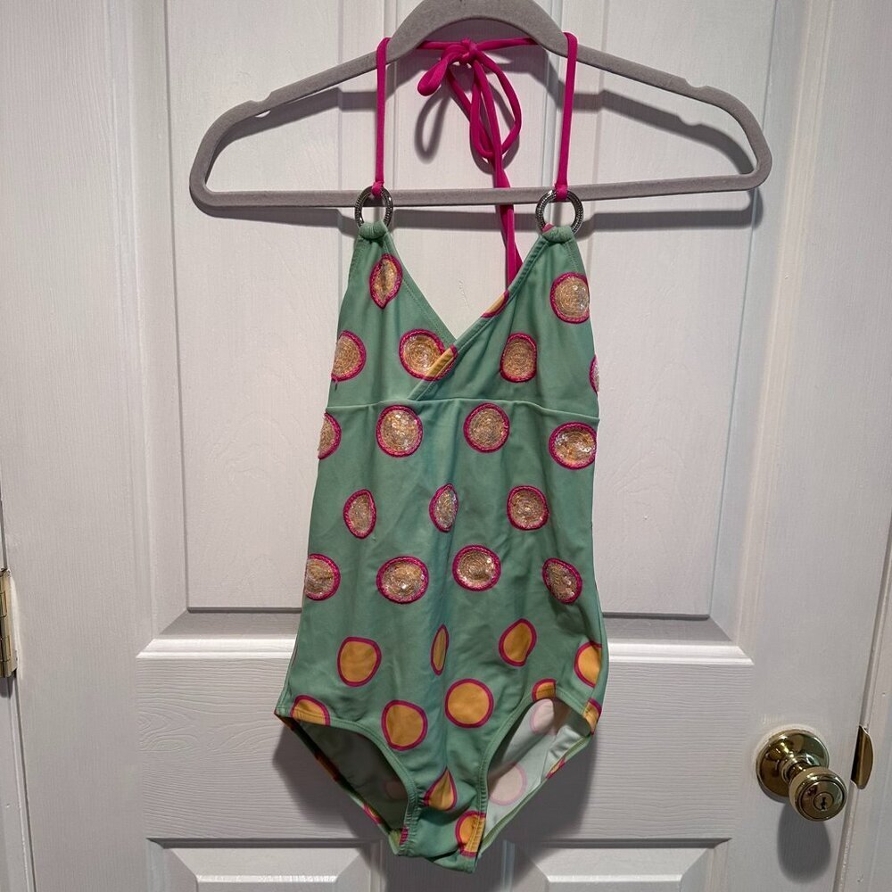 Planet Sea Kids One Piece Polka Dot Halter Swim Suit - Size Children's 16